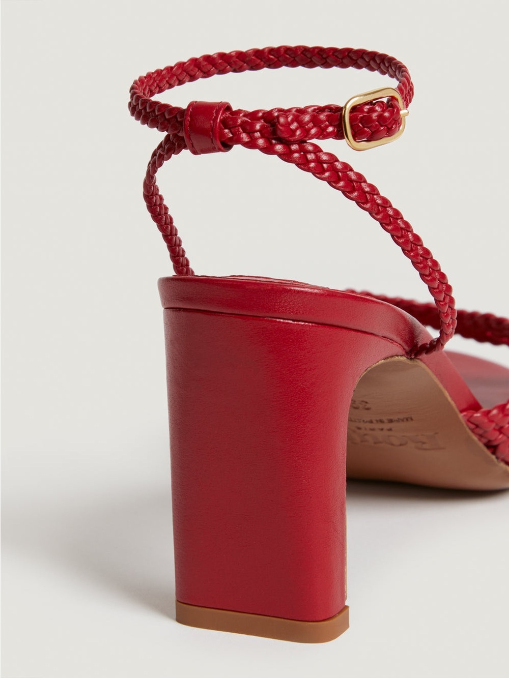 Rouje Liz Sandals Cherry Red Braided Leather Heels 39 / 7.5 - Picture 9 of 12